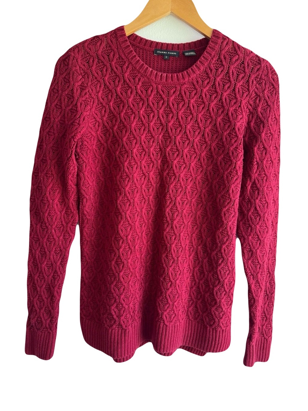 Jeanne Pierre Dark Red Cotton Cable Knit Crewneck Sweater S